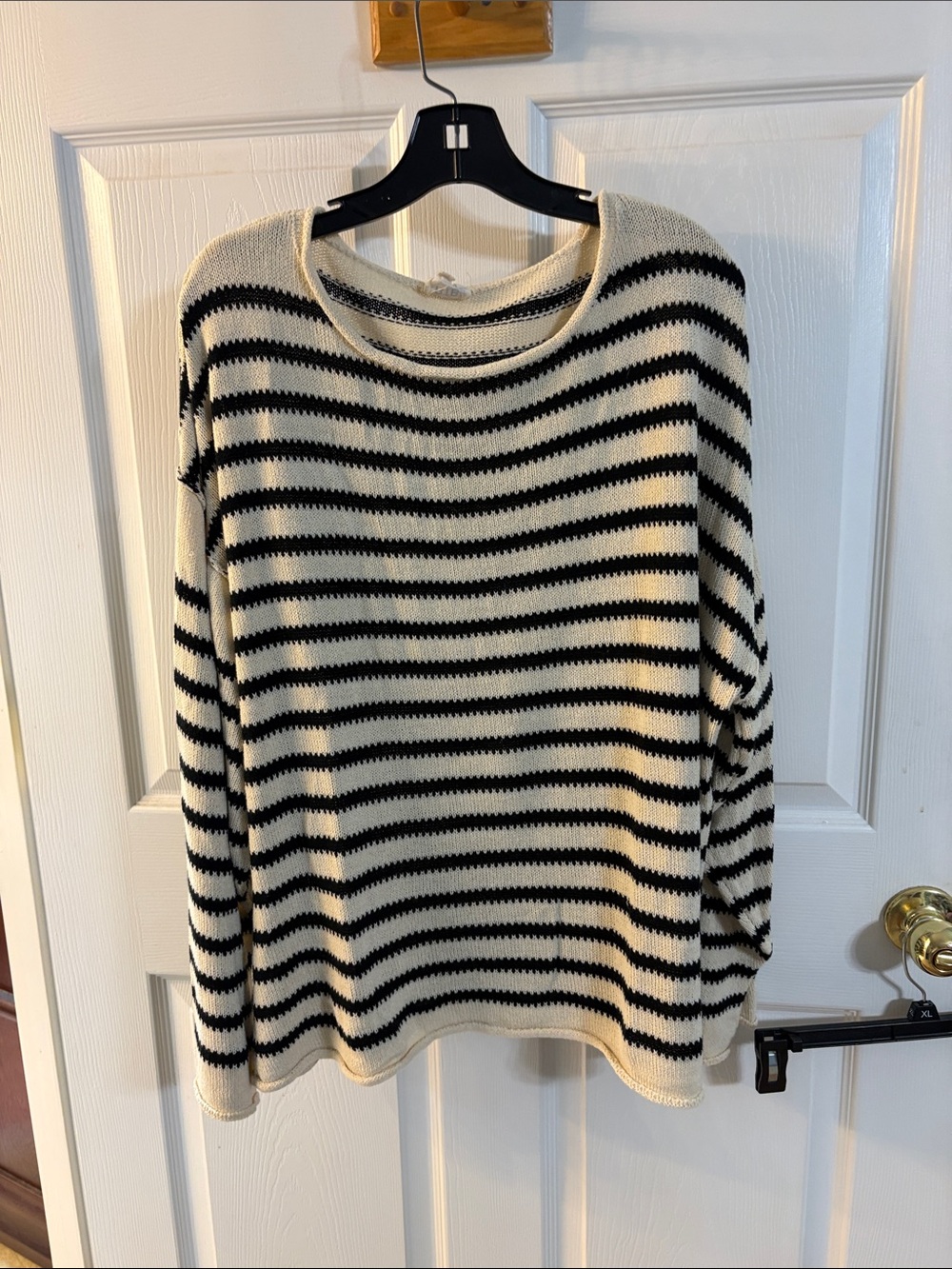 BiBi Black and Cream Striped Crewneck Sweater